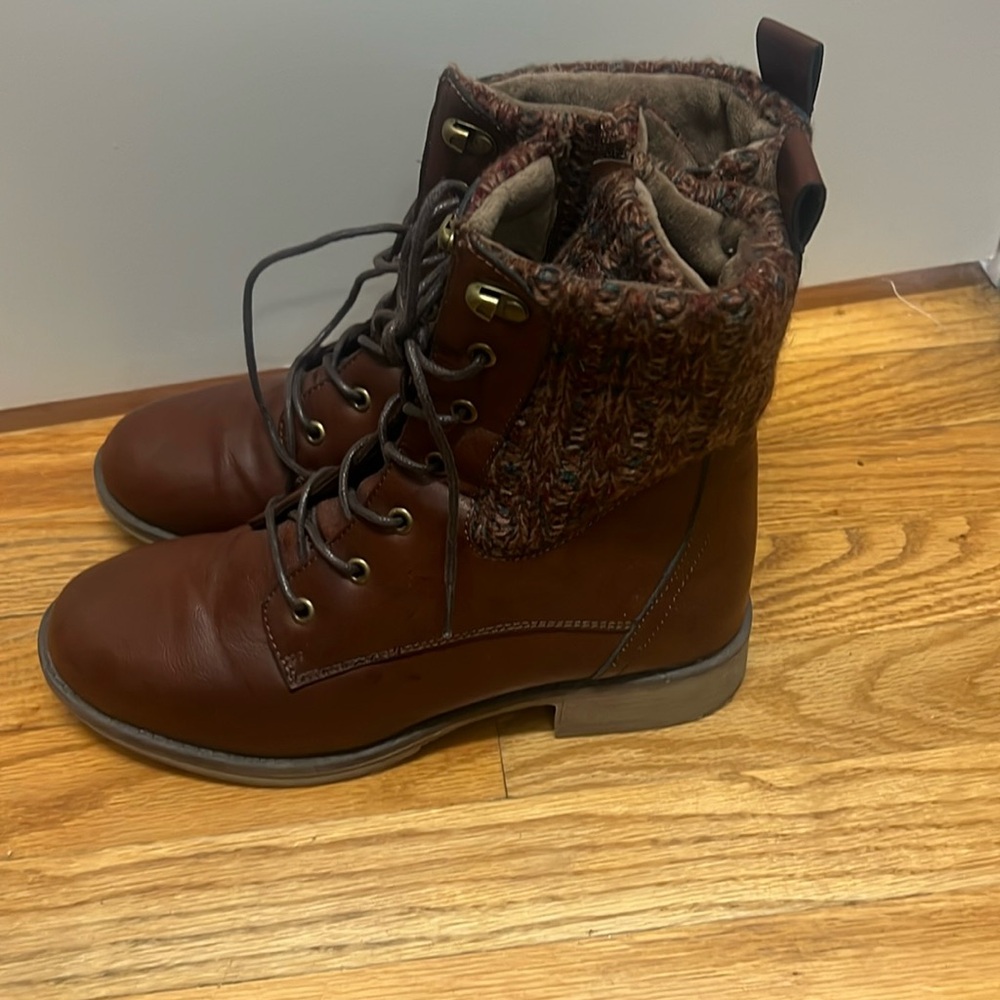 Gently worn faux leather boots